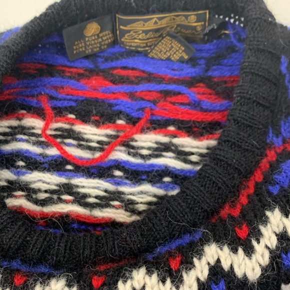 Vintage 80s Eddie Bauer 100% Wool Sweater Fair Isle Ski Men M Black Label Nordic - Picture 8 of 16